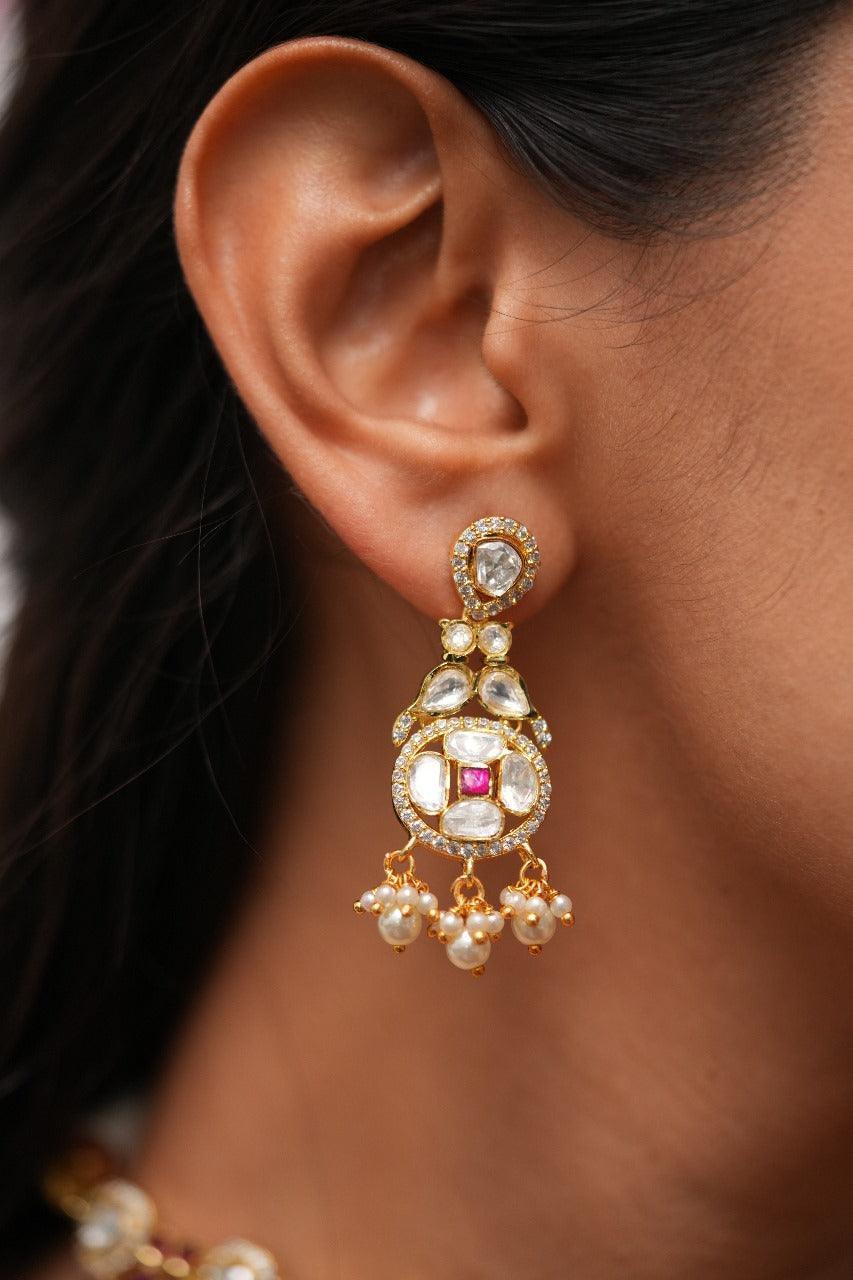 Swati Moissanite Mid Sized Gold Polki Choker Set