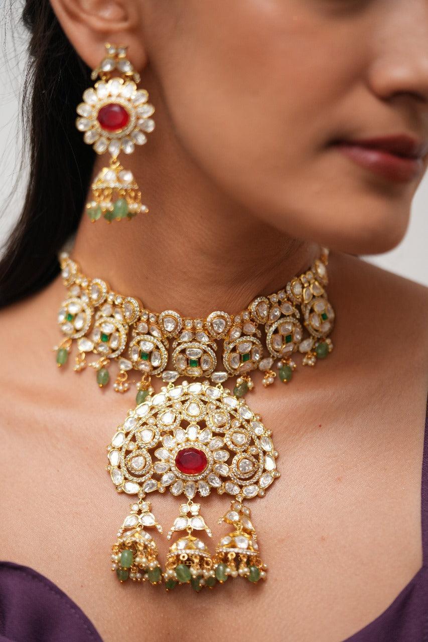 Shruti Moissanite Heavy Gold Choker Set