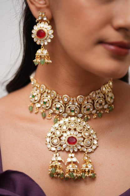 Shruti Moissanite Heavy Gold Choker Set