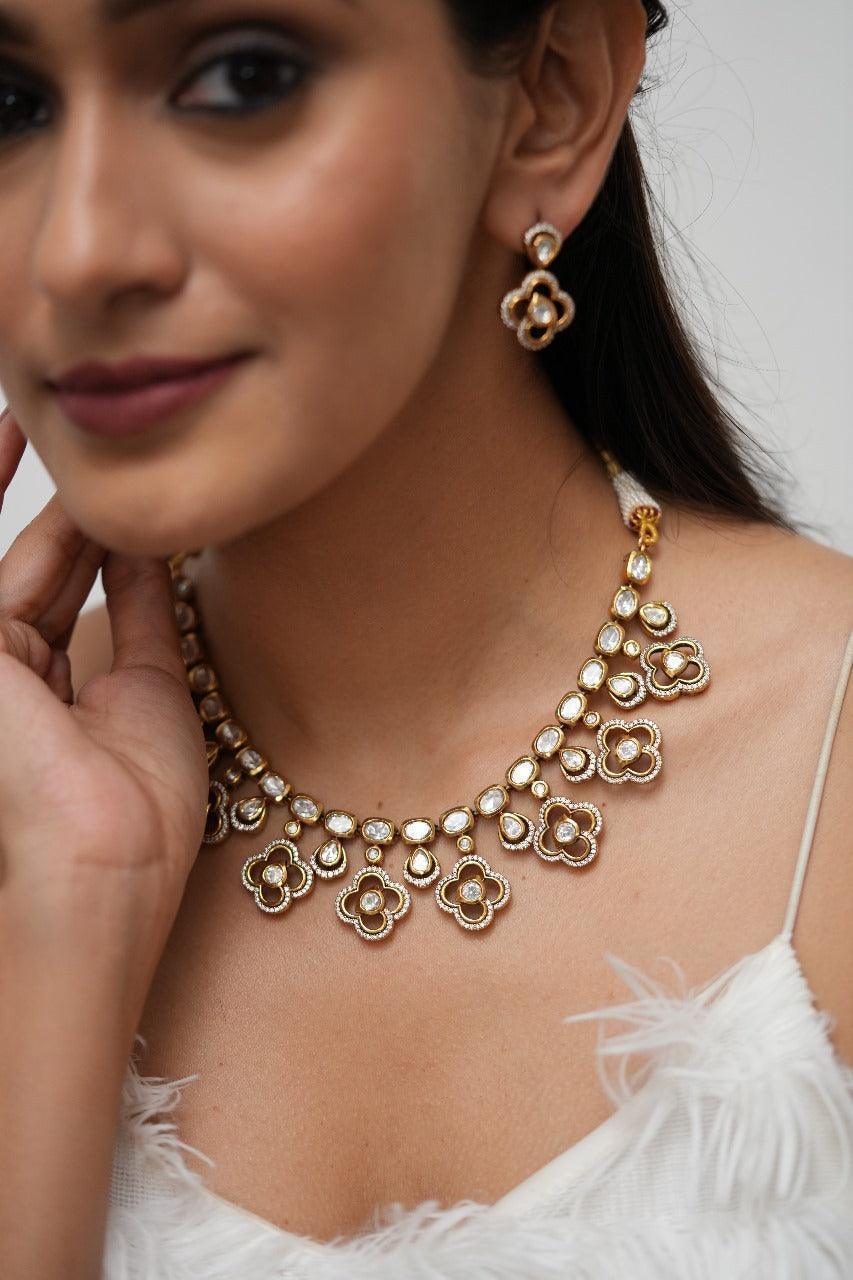 Chanali Polki Floral Moissanite Necklace Set