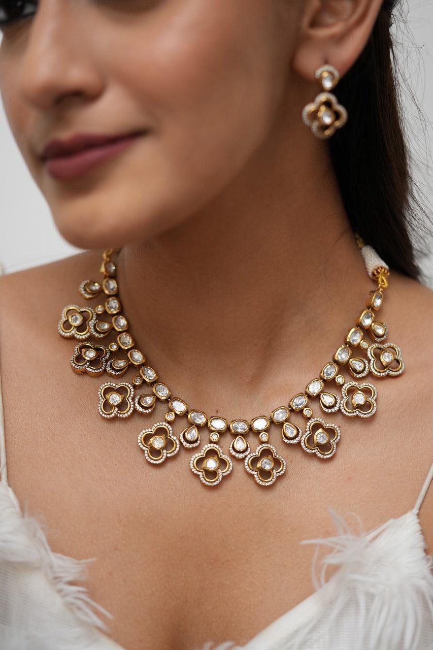 Chanali Polki Floral Moissanite Necklace Set