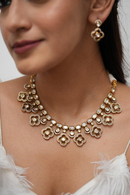 Chanali Polki Floral Moissanite Necklace Set