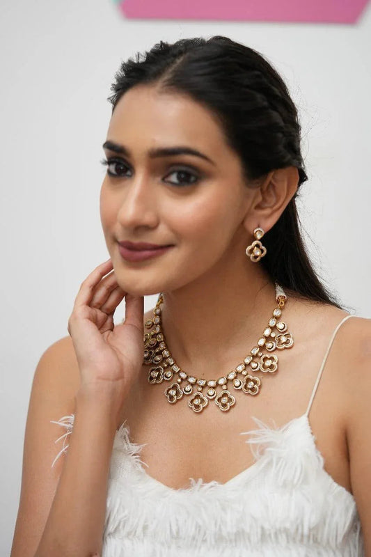 Chanali Polki Floral Moissanite Necklace Set