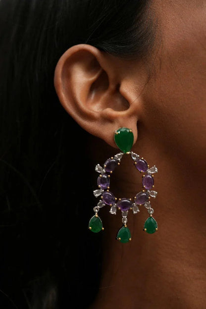 Gerald Purple Green Gemstone Chandbali | GemZ Collection