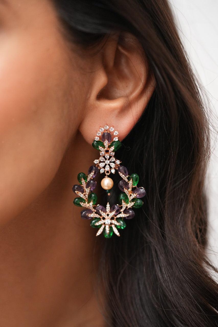Nina Flash Floral Pastel Beaded Diamond Earrings | Lala Land Collection