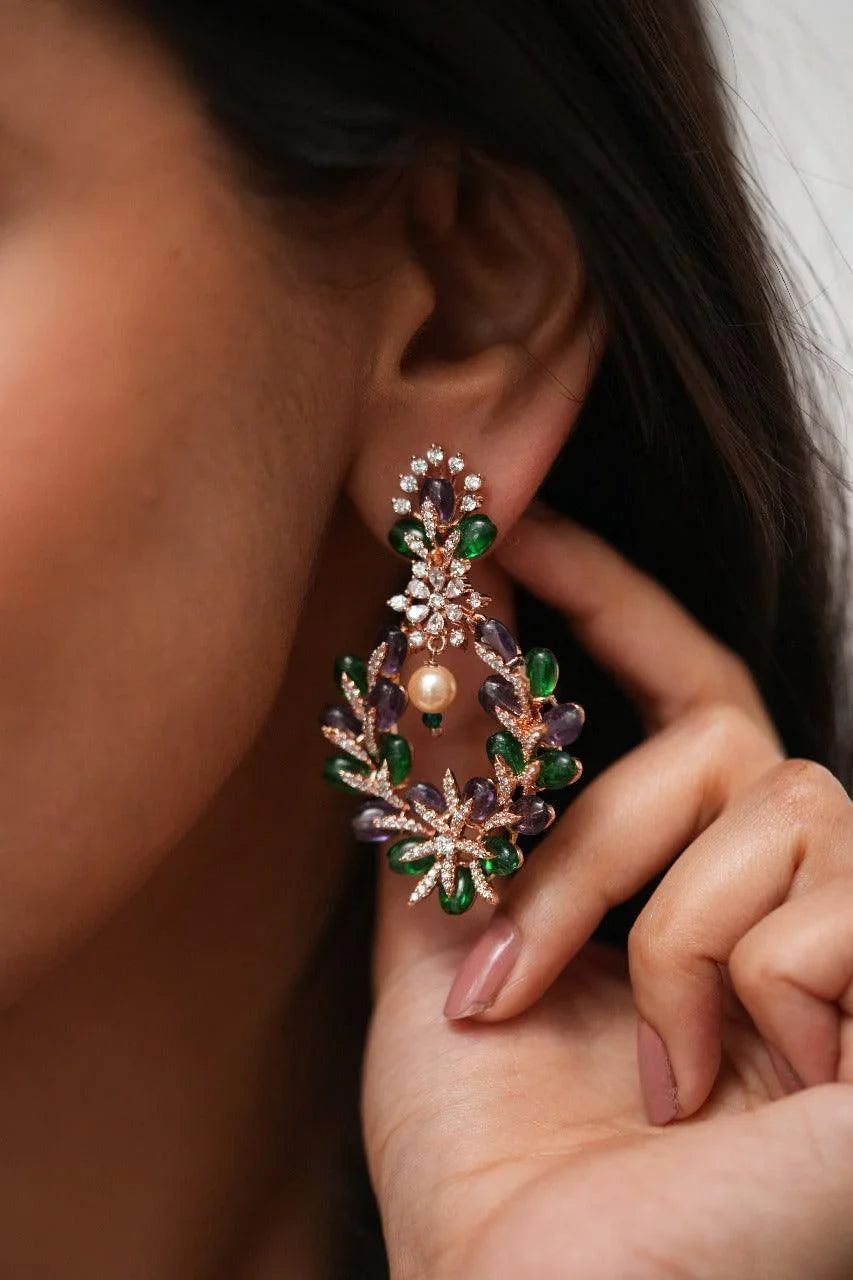Nina Flash Floral Pastel Beaded Diamond Earrings | Lala Land Collection