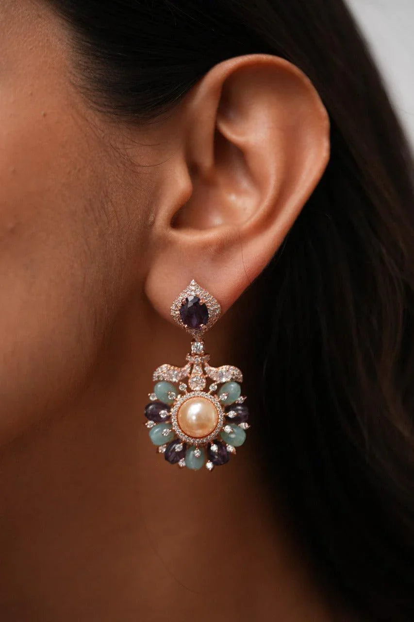 Sammy Sosa Pearl Beaded Pastel Diamond Mid Sized Earrings| Lala Land Collection