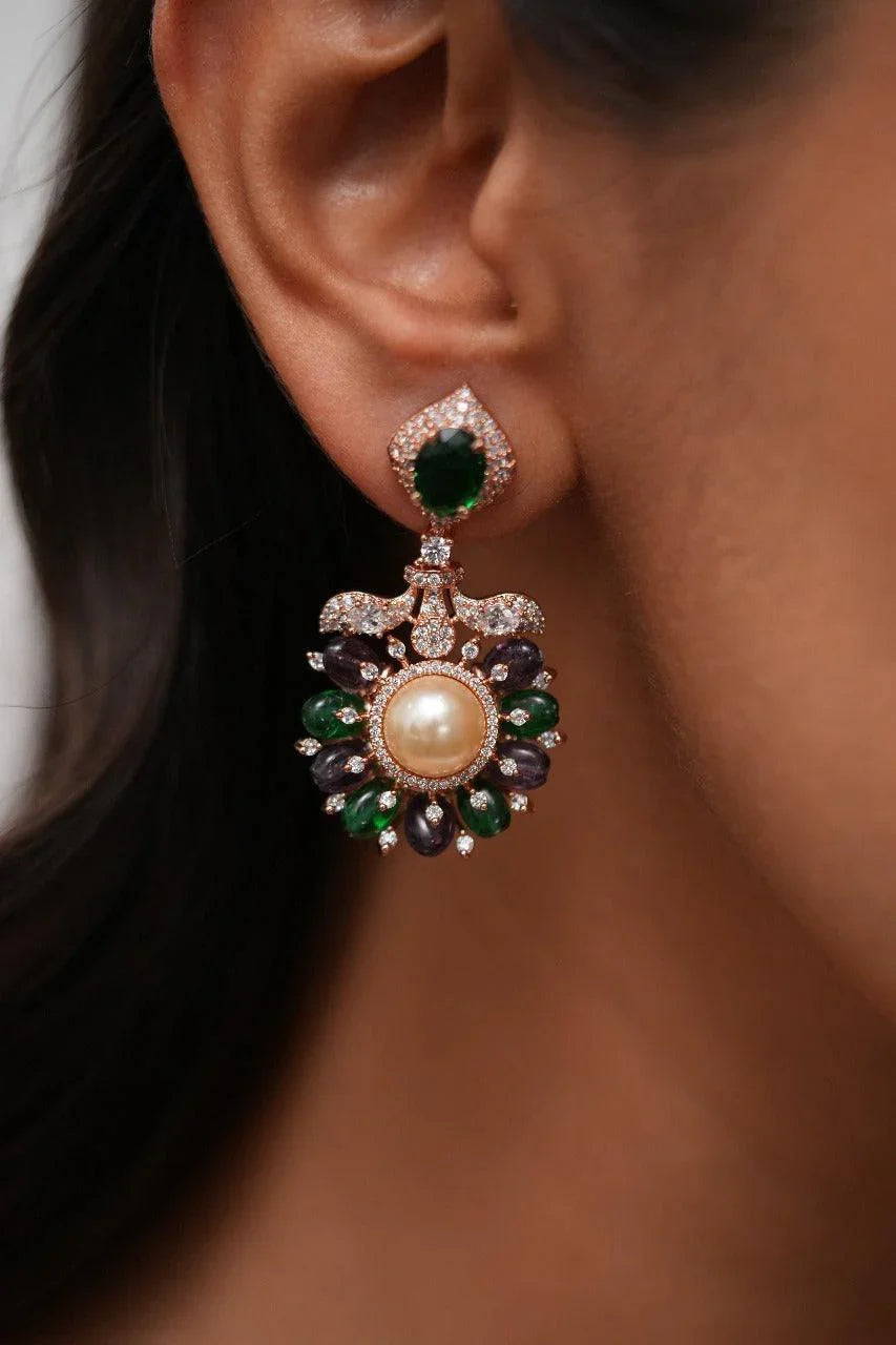 Sammy Sosa Pearl Beaded Pastel Diamond Mid Sized Earrings| Lala Land Collection