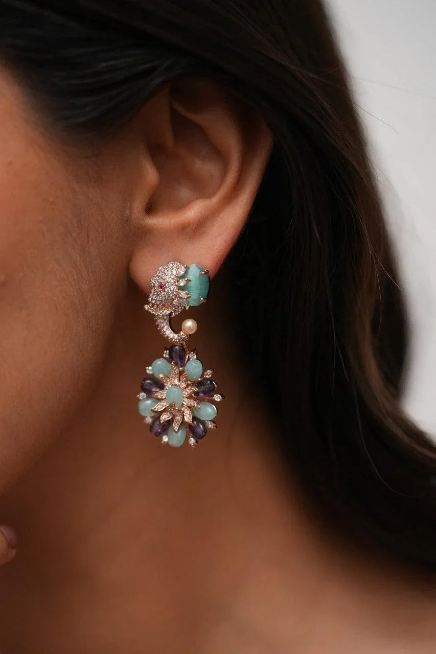 Gaja Pastel Beaded Diamond Mid sized Earrings| Lala Land Collection