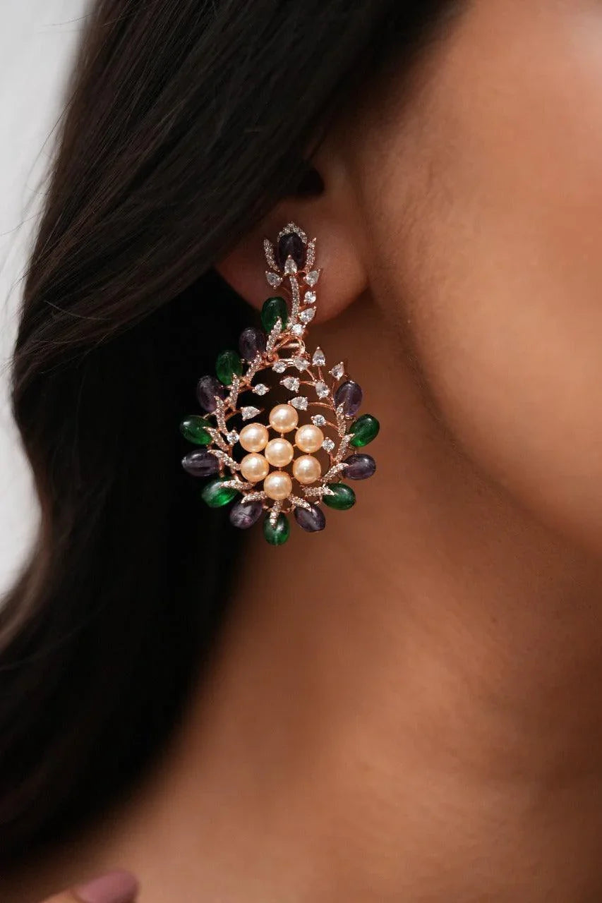 Maya Vibe Pastel Beaded Diamond Mid Sized  Earrings