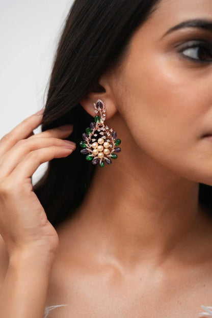 Maya Vibe Pastel Beaded Diamond Mid Sized  Earrings