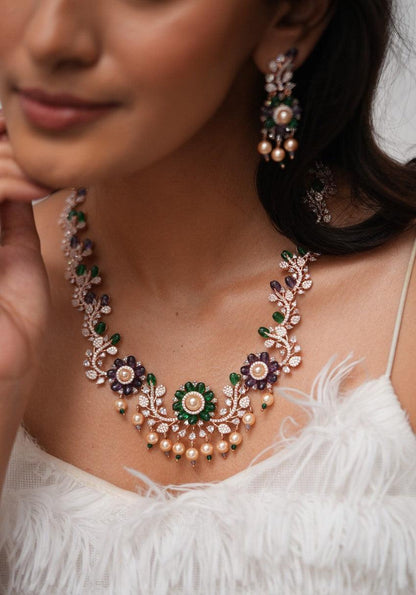 Maya Vibe Pastel Beaded Diamond Designer Necklace Set | Lala Land Collection
