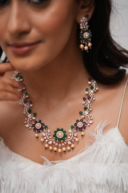 Maya Vibe Pastel Beaded Diamond Designer Necklace Set | Lala Land Collection