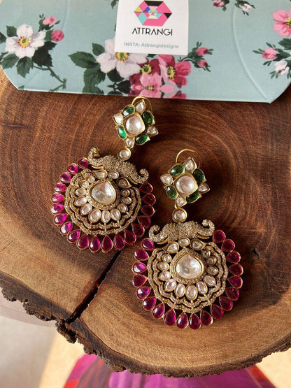 Amoora Indo Western Antique Gold Earrings