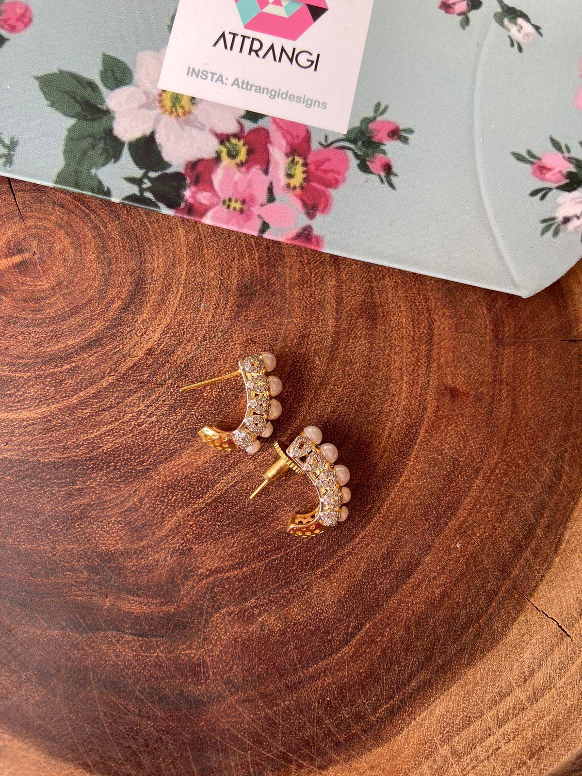 Diamond Pearl Bali Style Studs  | Gold Polish