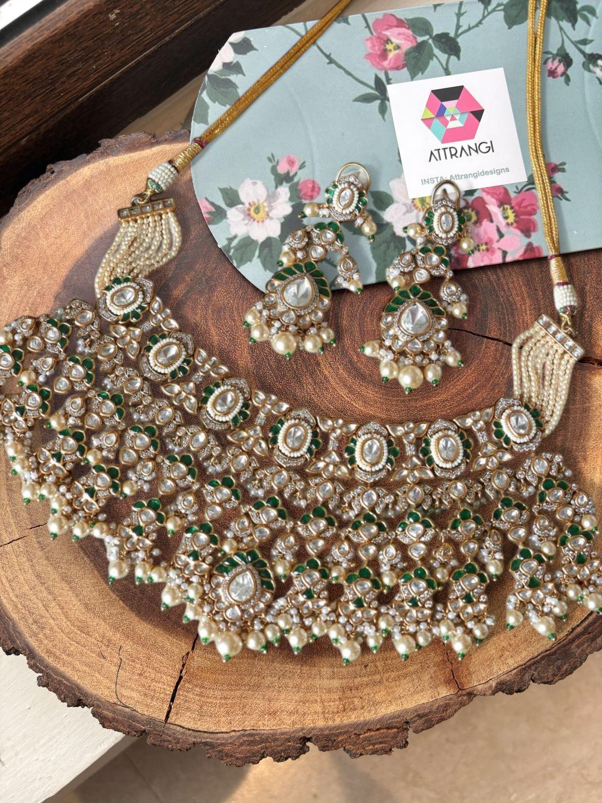 Sadabahar Bridal Heavy Polki Emerald Set