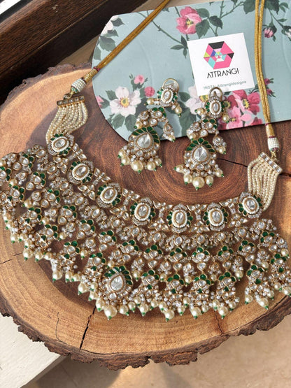 Sadabahar Bridal Heavy Polki Emerald Set