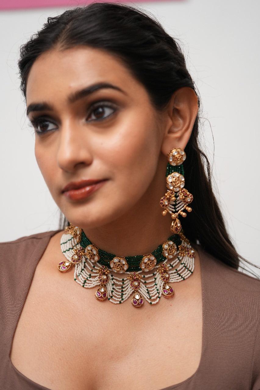 Paridhi Gold Pearl & Emerald Choker Set  | Sone Pe Suhaga