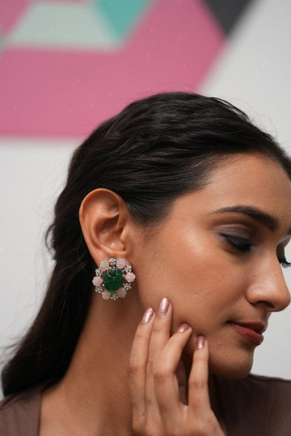 Peekaboo Statement Studs with Kharbuja Beads & Engraved stone | GemZ Collection