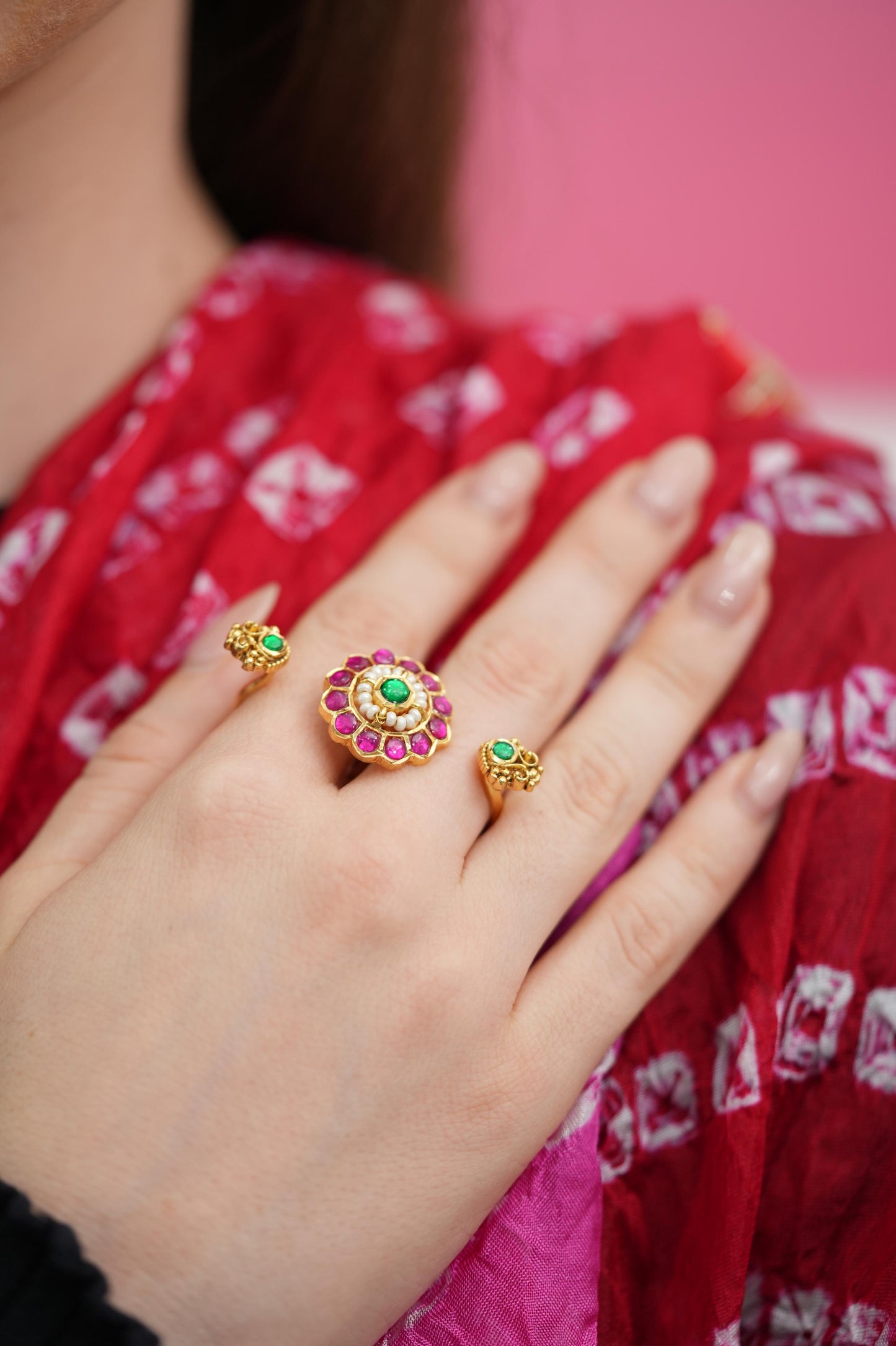 Divya Double Finger Polki Gold Ring