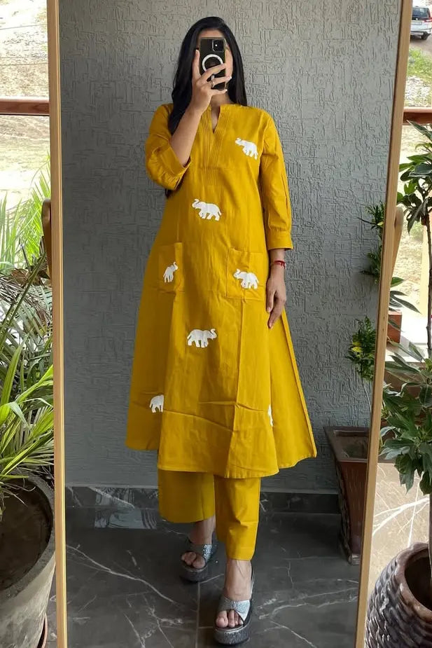 New Printed Kurta Pant Set Blue