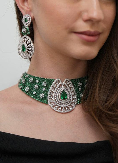Not your Mojito  Diamond Set with Long Earrings| Rangnasheen
