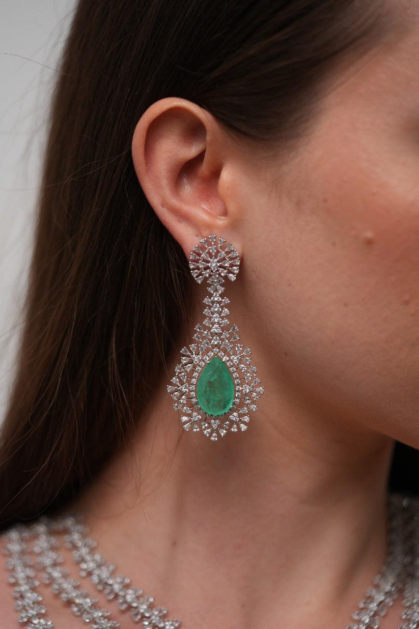 Russian Emerald Bridal 3 Layered Heavy Diamond Set