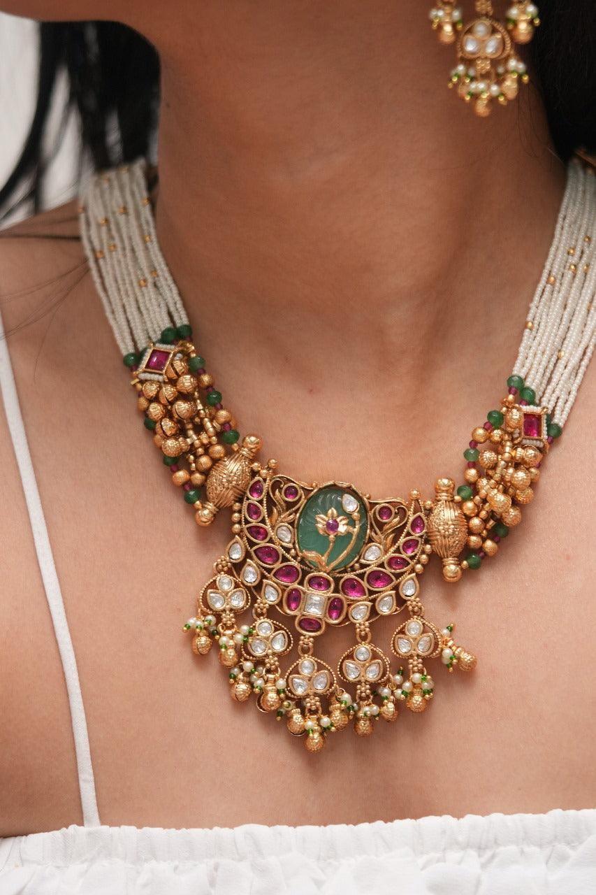 Lopamudra Holdali Gold Traditional Set With Pearls | Sone Pe Suhaga