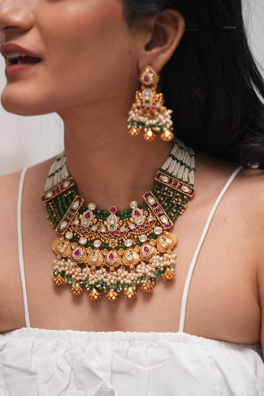 Kundalini Bridali Gold Choker | Necklace Set | Sone Pe Suhaga