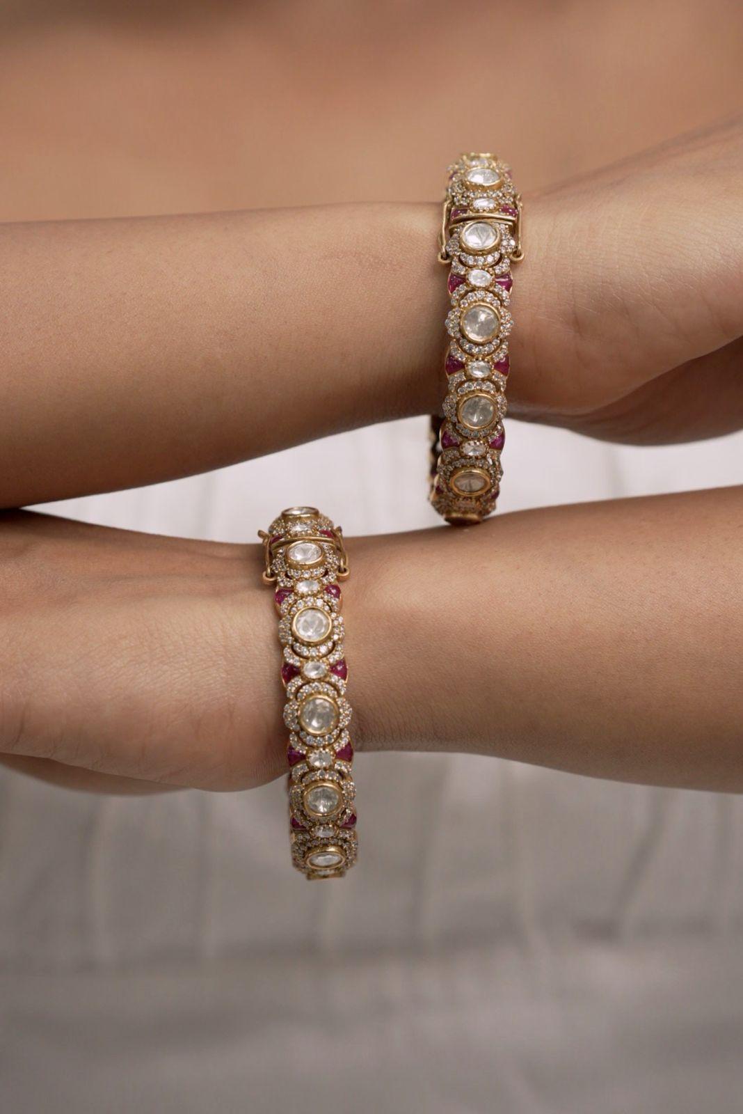 Jayapradha Moissanite Slim Kada In Meenakari | Openable