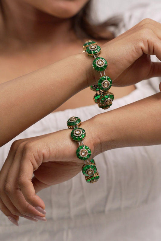 Epoxy Moissanite Polki Designer Bangle Set| Openable
