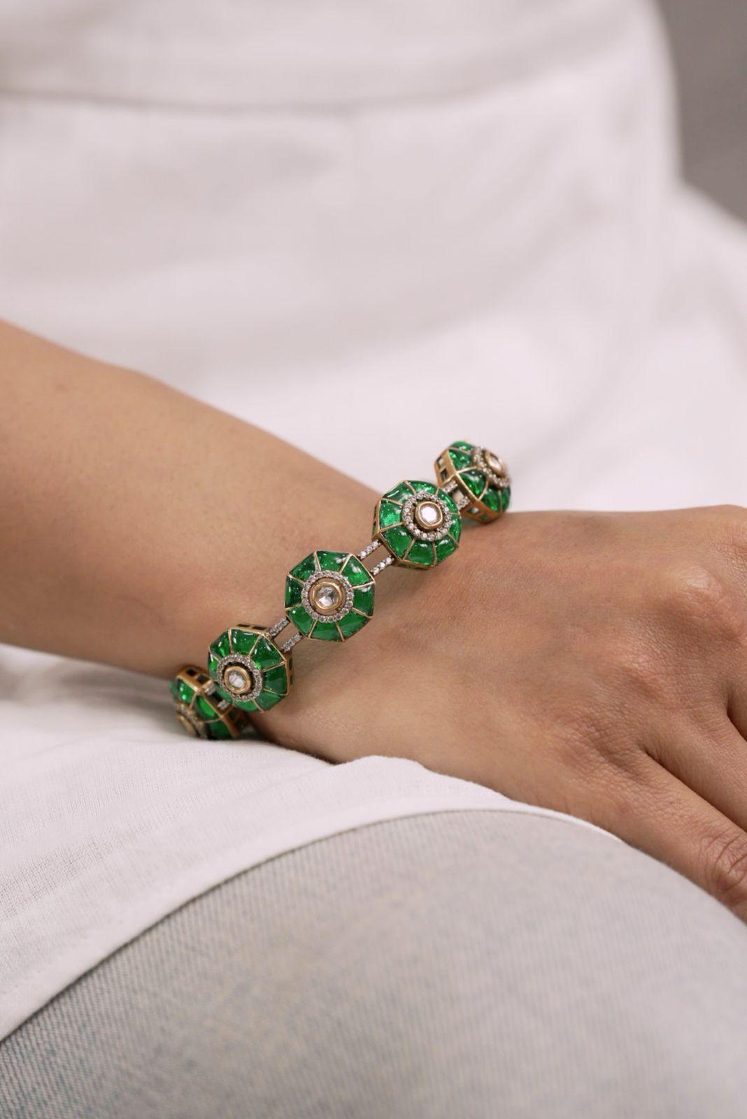 Epoxy Moissanite Polki Designer Bangle Set| Openable