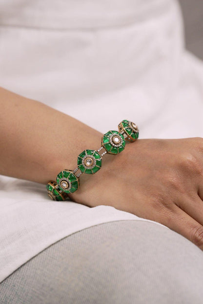 Epoxy Moissanite Polki Designer Bangle Set| Openable