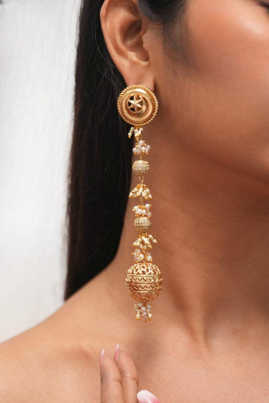 Amana Handmade Gold Long Indian Shoulder Duster Earrings | Contemporary