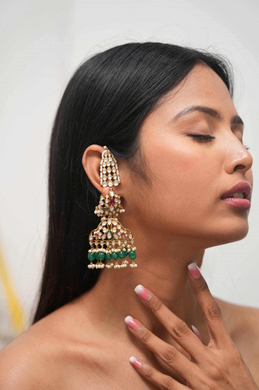 Kalista Polki Antique gold Chandbali with Statement Kannauti