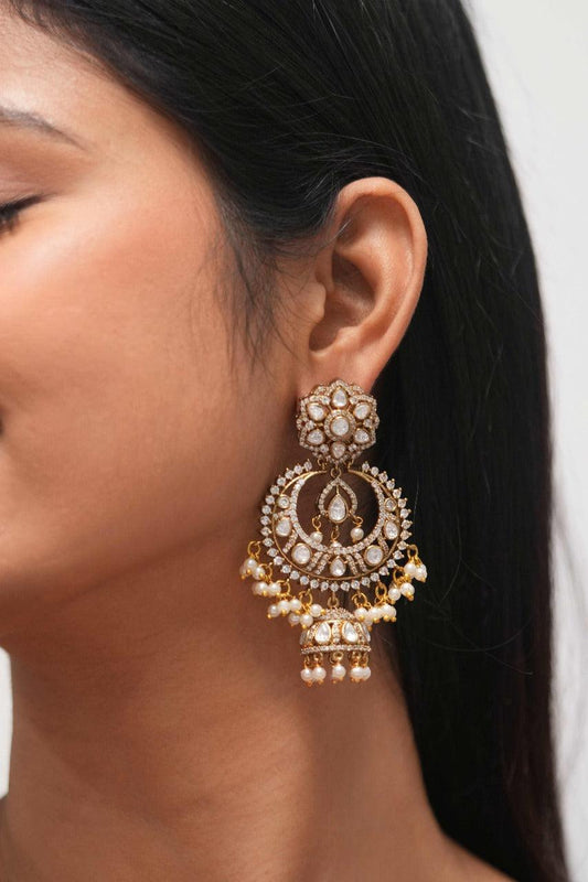 Chandfall Jhumka Moissanite Indian Earring | Antique Gold