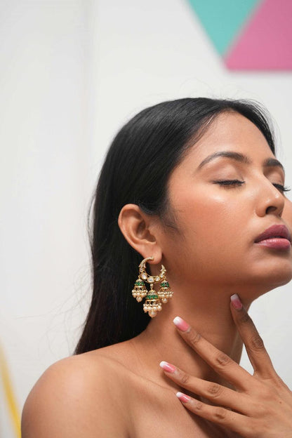 Chand Sa Roshan Chehra Moissanite Tri Jhumka Drop Indian Earring