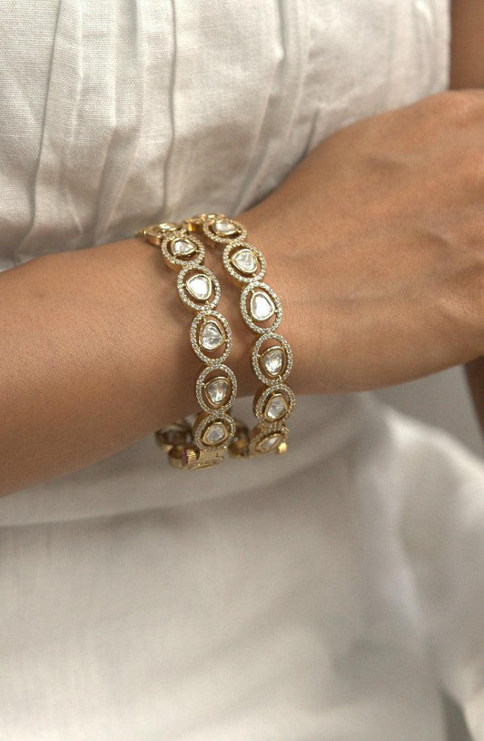 Adbhut Moissanite Uncut Diamond Polki Bangles | Antique Gold