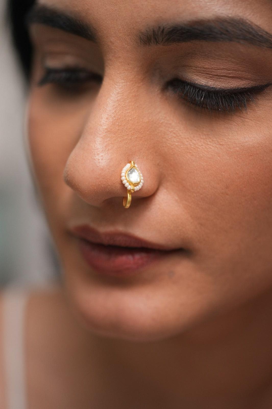 Single Polki Gold Nath | Nose Pin