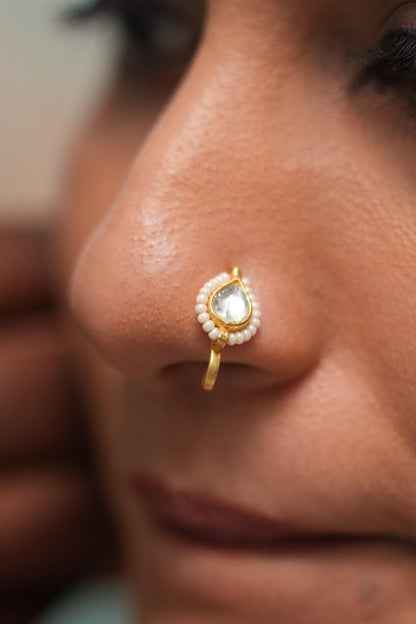 Single Polki Gold Nath | Nose Pin