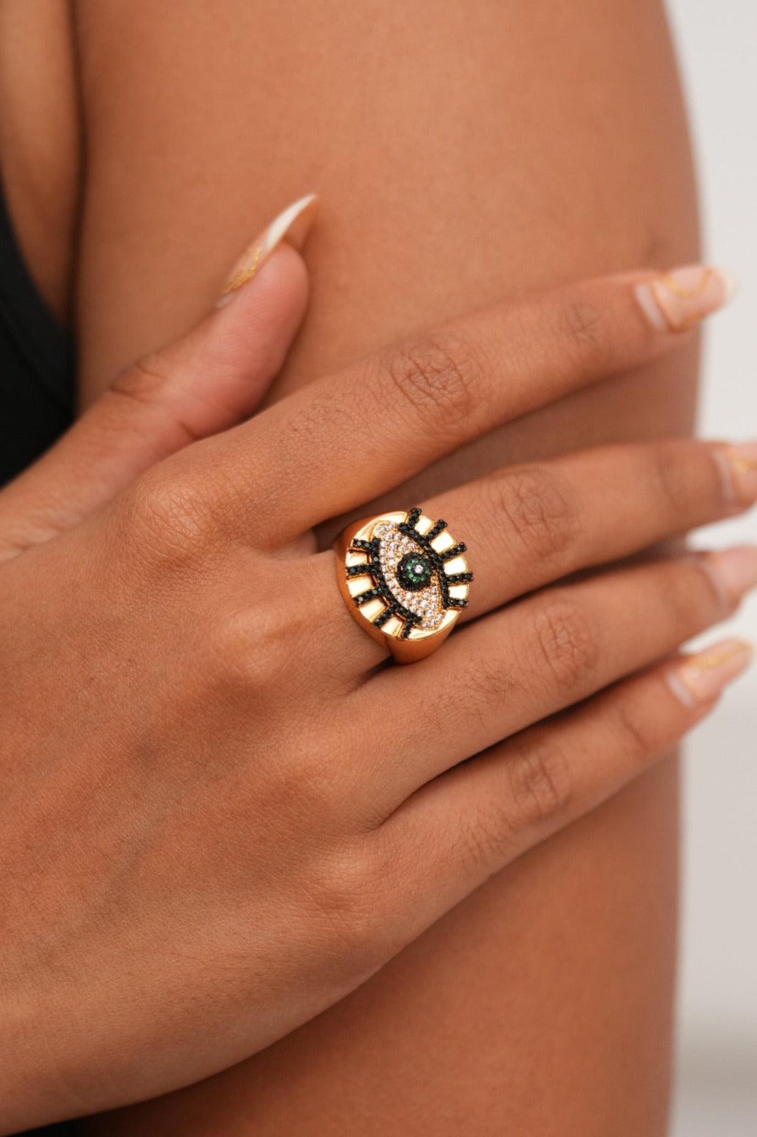 Evil Eyes Off Western Gold Finish Ring