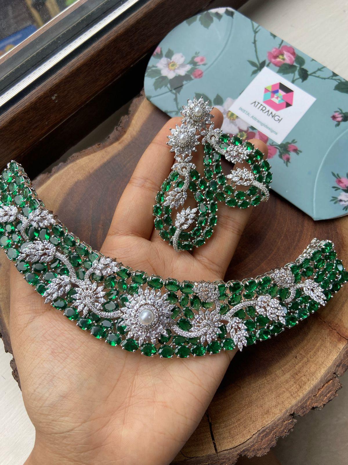 Floral Galaxy Overlay Diamond on Rose Cut Emerald Set