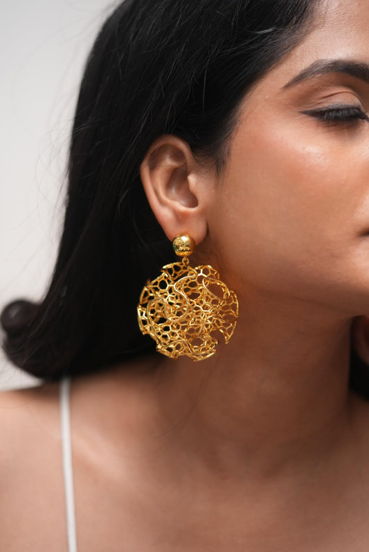 Bomb Honeycomb Italian Gold Western Statement Earrings