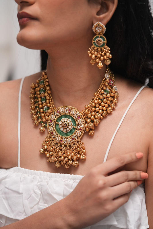 Raziya Bridal Heritage Gold Choker / Necklace Set | Sone Pe Suhaga Collection