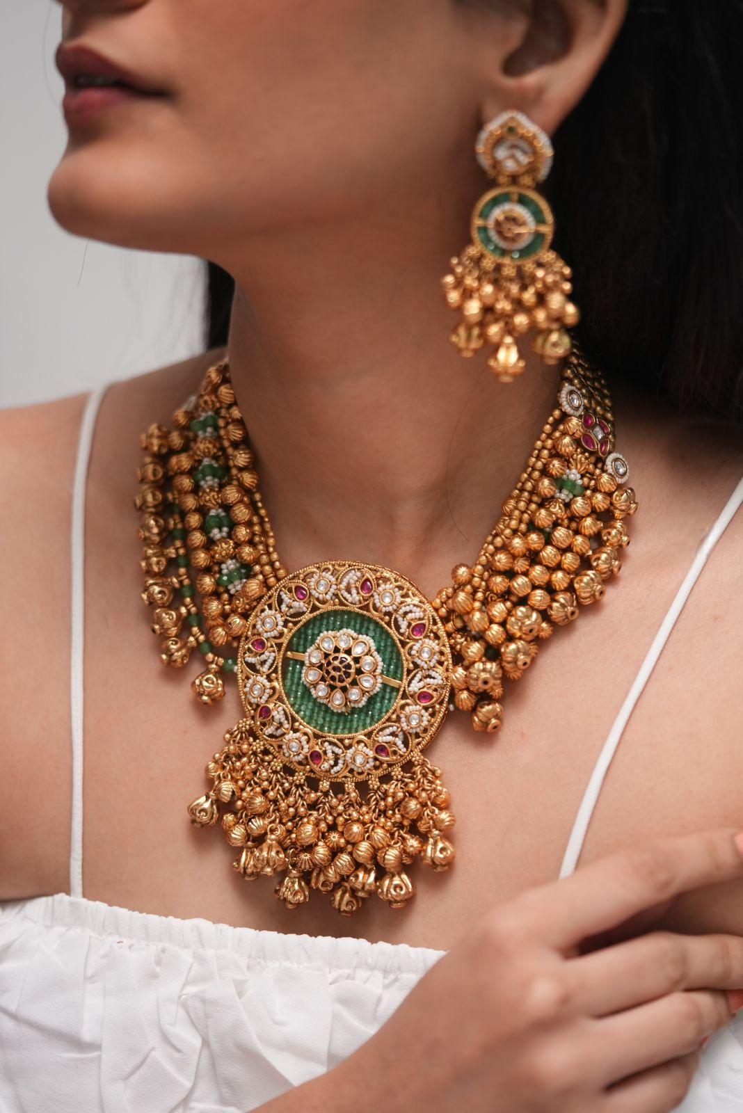 Raziya Bridal Heritage Gold Choker / Necklace Set | Sone Pe Suhaga Collection