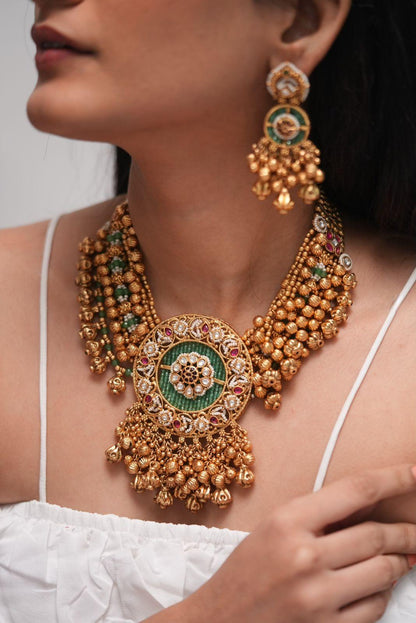Raziya Bridal Heritage Gold Choker / Necklace Set | Sone Pe Suhaga Collection