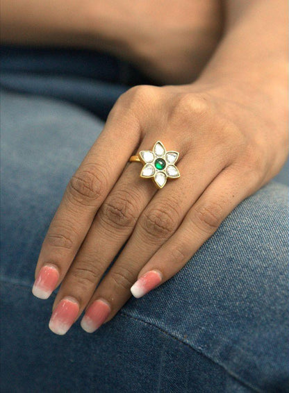 Pankhudi Pachi Polki Indian Ring | Adjustable