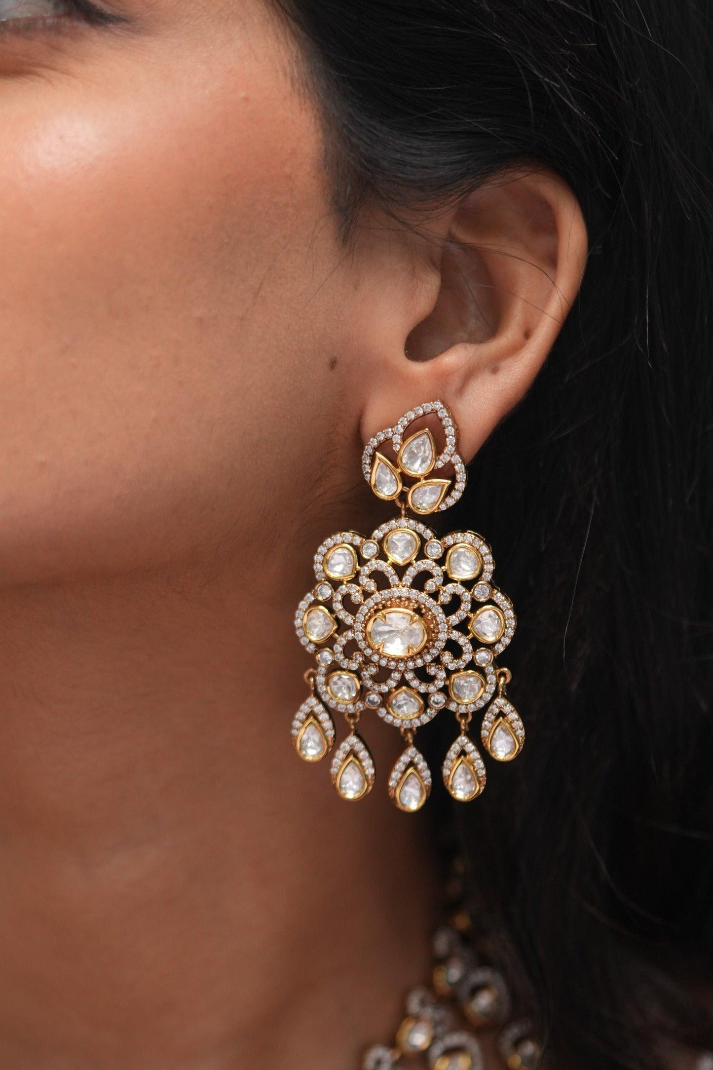 Asba 3 Layered Moissanite Layered Polki Set | Uncut Diamonds