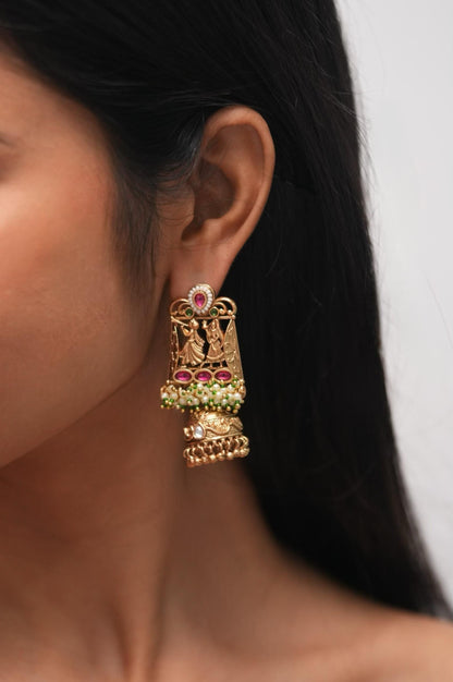Shehnaaiya Gold Earrings with Jhumki Drop | Sone pe Suhaga Collection