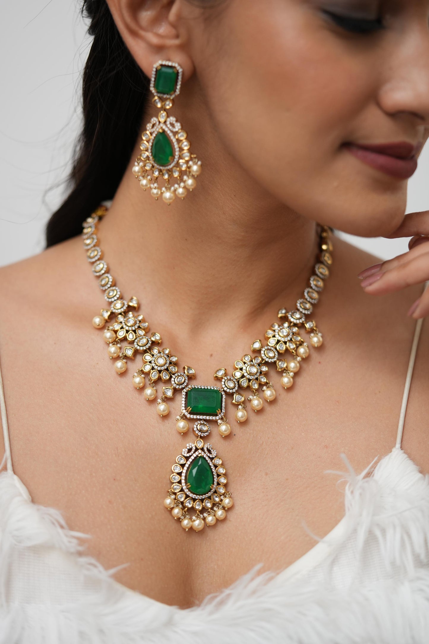 Janaya Moissanite Polki Indian Necklace Set